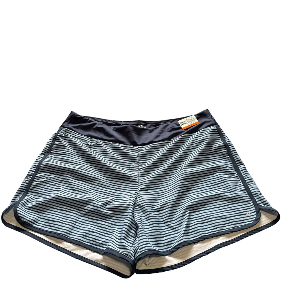 Hang Ten Board Shorts Women XXL Navy Striped New Quick Dry UPF 50+ Zip Pocket